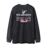 Men Long Sleeve T Shirt Peace Dove Printed Long Sleeve T-shirt Loose Distressed Wash